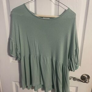 green ruffle sleeve top